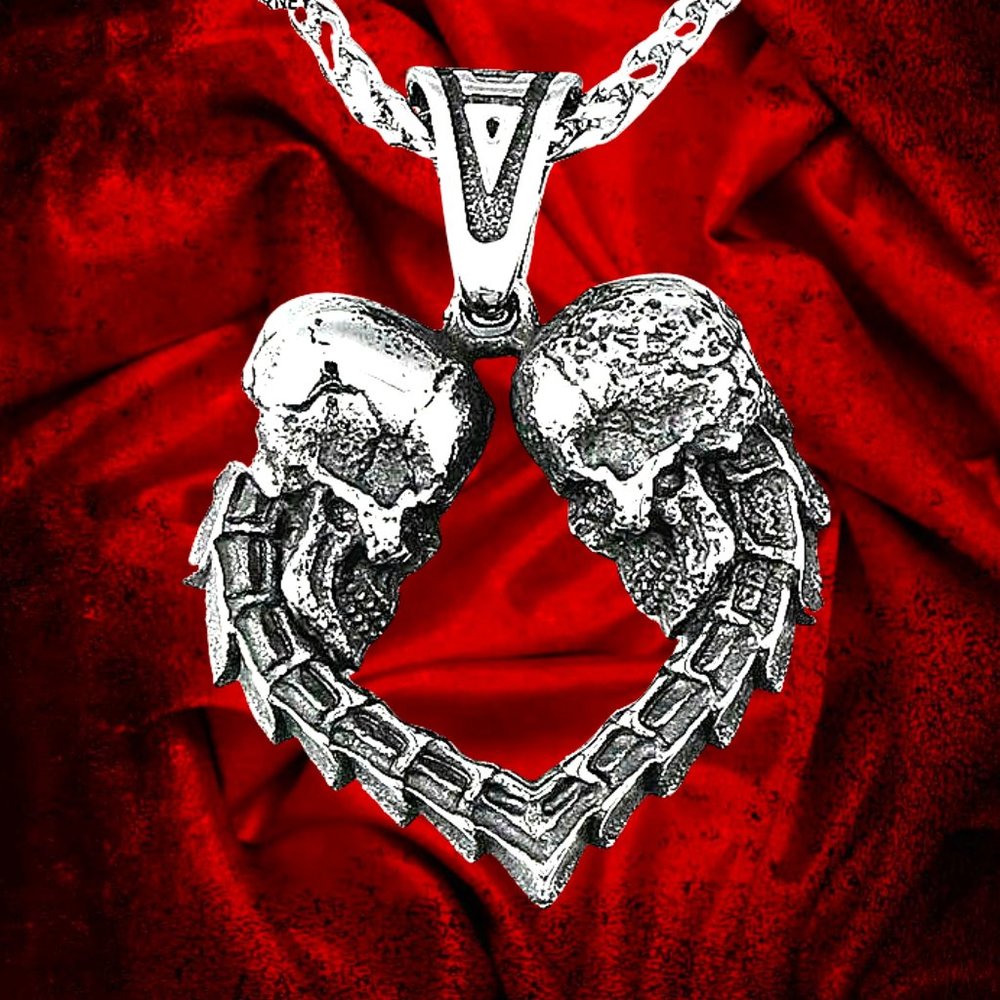 Punk Double Skull Heart-Shaped Stainless Steel Pendant